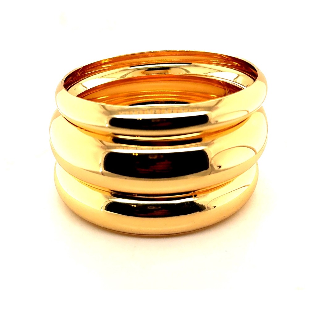 Gold Tone Chunky Domed‎ Bangle Bracelet Set High Shine Polished Stackable 8"